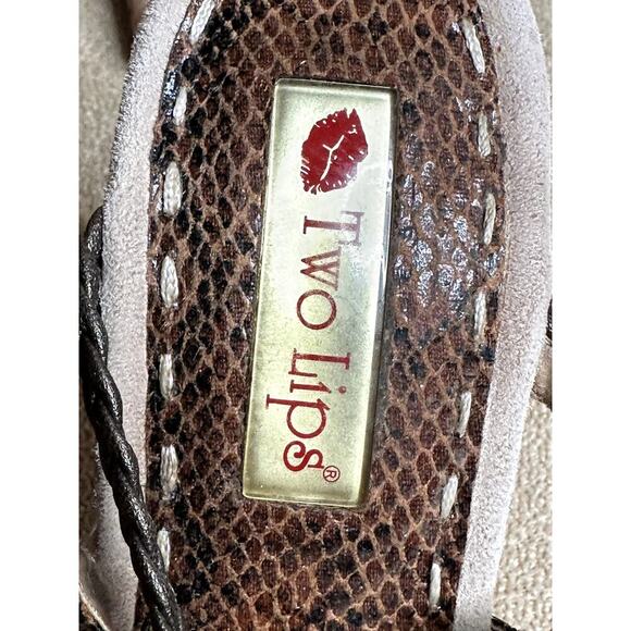 Two Lips Tan Reptile Faux Leather Strappy Cork Wedge Heels Sandals Size 9 - Picture 6 of 7